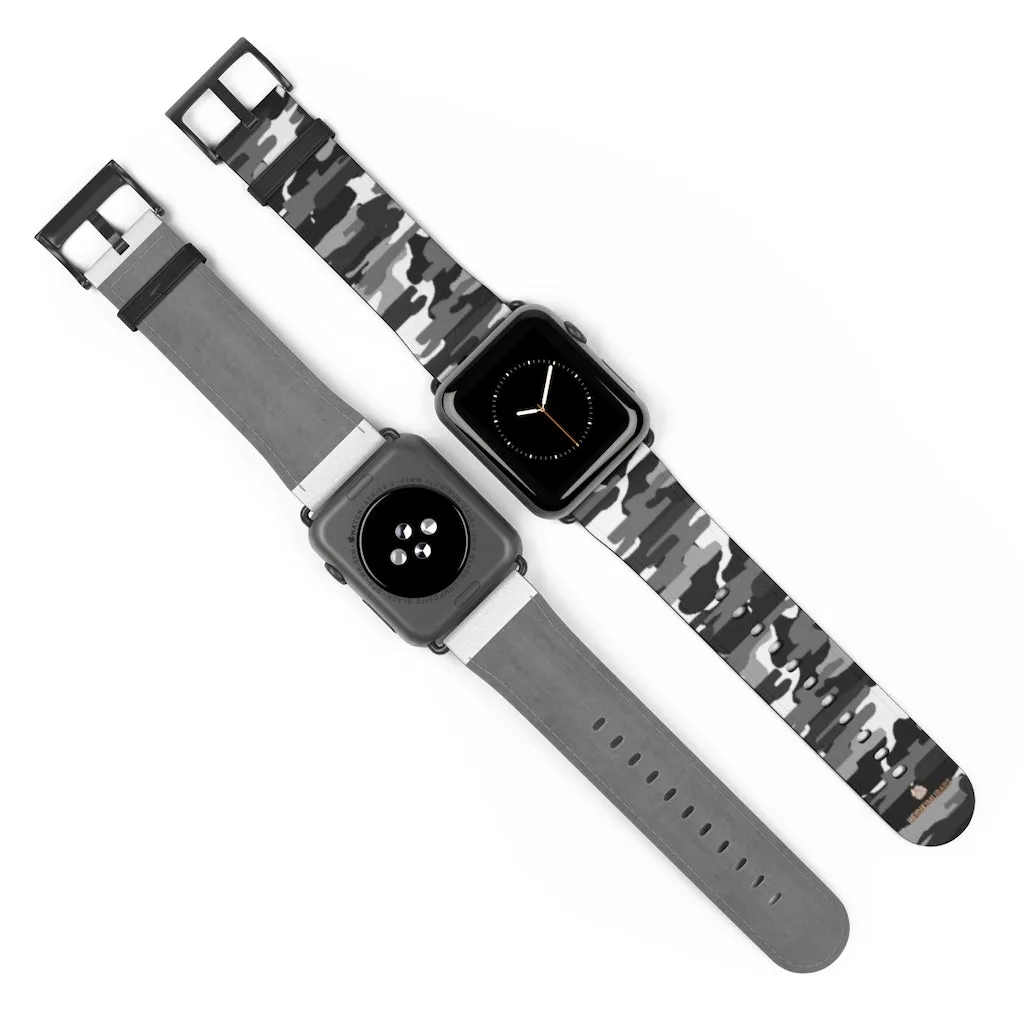 Gray & White Camo Watch Band, Classic Camo Print 38mm/42mm Watch Band For Apple Watch- Made in USA