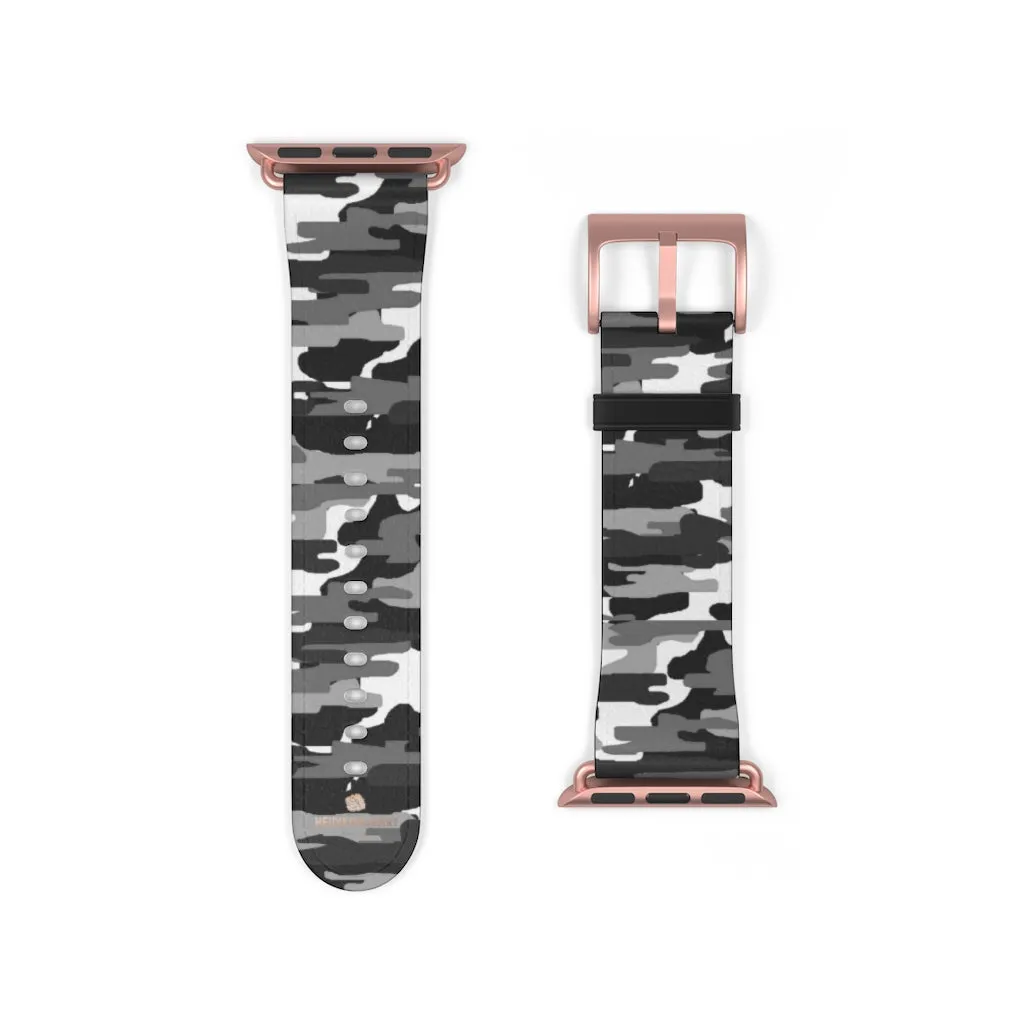 Gray & White Camo Watch Band, Classic Camo Print 38mm/42mm Watch Band For Apple Watch- Made in USA