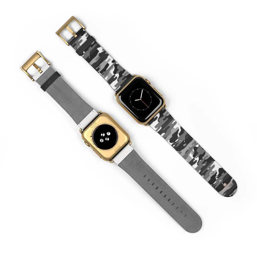 Gray & White Camo Watch Band, Classic Camo Print 38mm/42mm Watch Band For Apple Watch- Made in USA