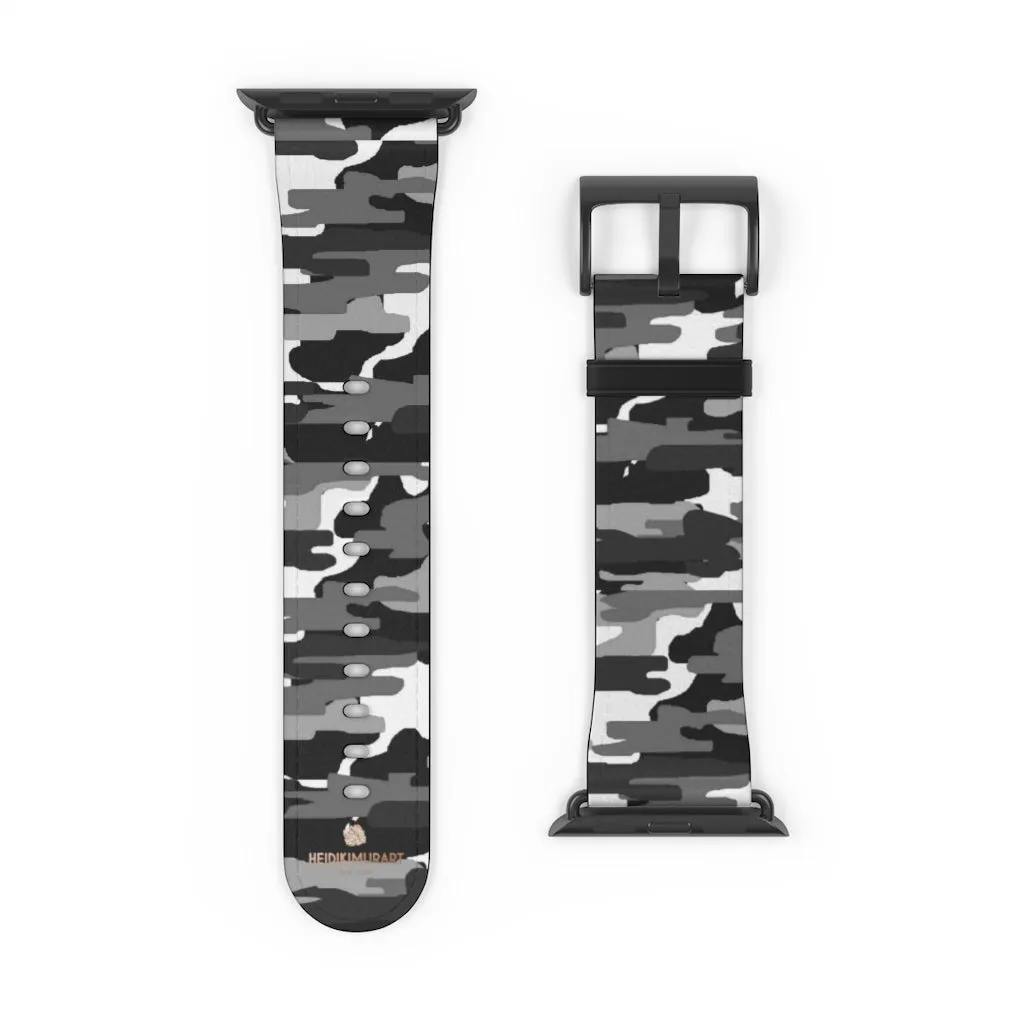 Gray & White Camo Watch Band, Classic Camo Print 38mm/42mm Watch Band For Apple Watch- Made in USA