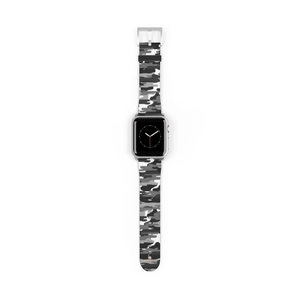 Gray & White Camo Watch Band, Classic Camo Print 38mm/42mm Watch Band For Apple Watch- Made in USA