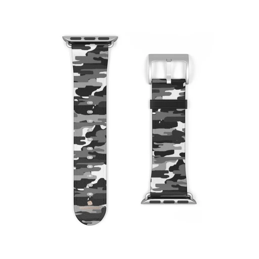 Gray & White Camo Watch Band, Classic Camo Print 38mm/42mm Watch Band For Apple Watch- Made in USA