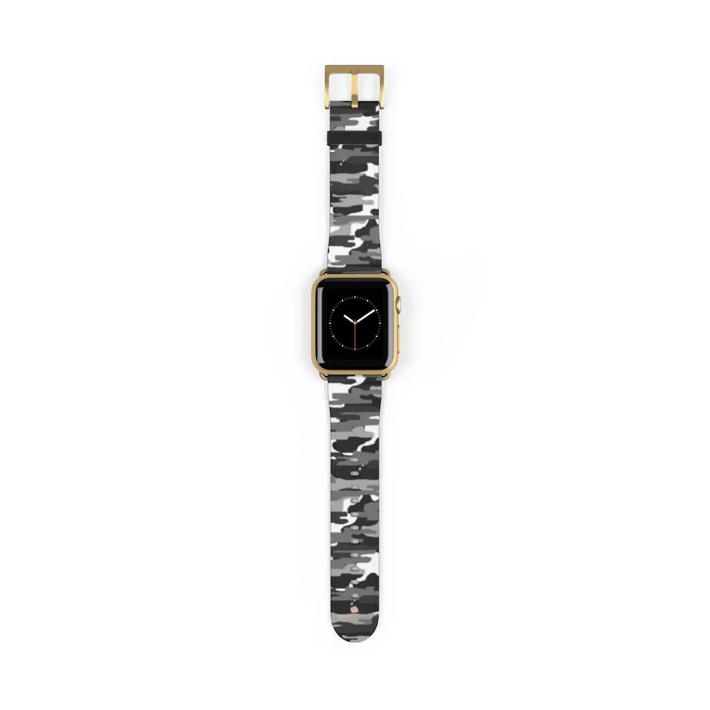 Gray & White Camo Watch Band, Classic Camo Print 38mm/42mm Watch Band For Apple Watch- Made in USA