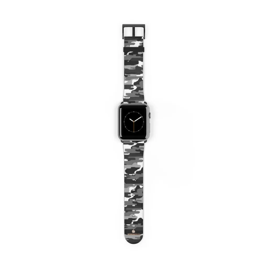 Gray & White Camo Watch Band, Classic Camo Print 38mm/42mm Watch Band For Apple Watch- Made in USA