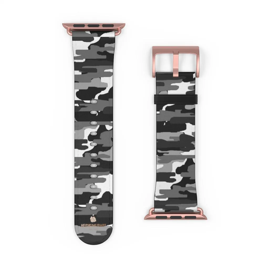 Gray & White Camo Watch Band, Classic Camo Print 38mm/42mm Watch Band For Apple Watch- Made in USA