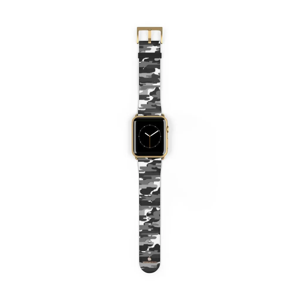 Gray & White Camo Watch Band, Classic Camo Print 38mm/42mm Watch Band For Apple Watch- Made in USA