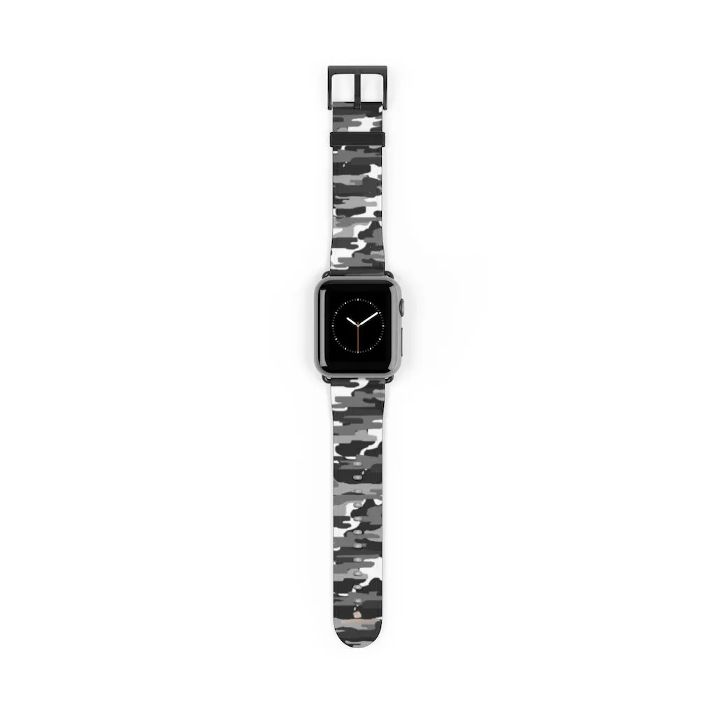 Gray & White Camo Watch Band, Classic Camo Print 38mm/42mm Watch Band For Apple Watch- Made in USA