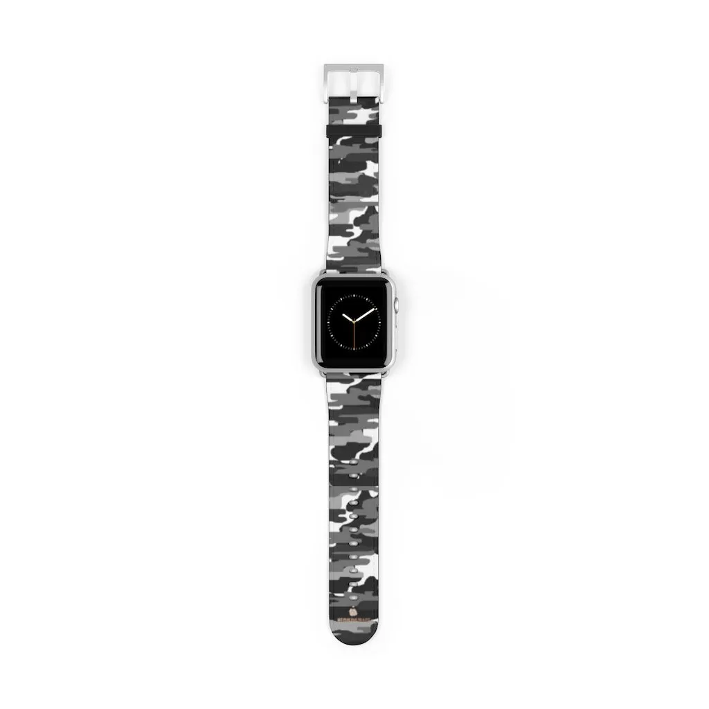 Gray & White Camo Watch Band, Classic Camo Print 38mm/42mm Watch Band For Apple Watch- Made in USA