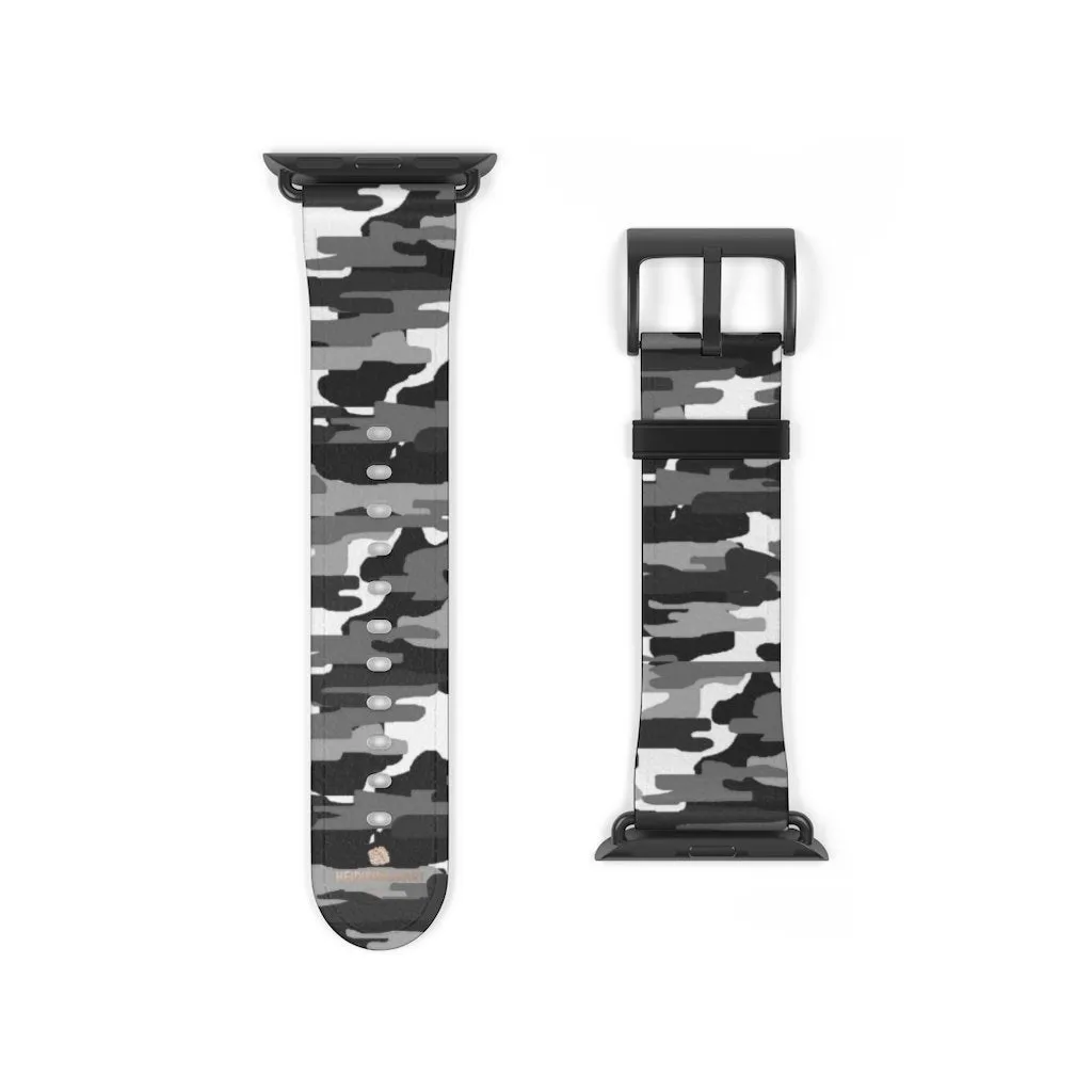 Gray & White Camo Watch Band, Classic Camo Print 38mm/42mm Watch Band For Apple Watch- Made in USA