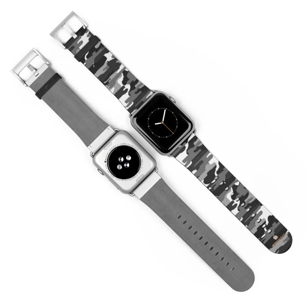 Gray & White Camo Watch Band, Classic Camo Print 38mm/42mm Watch Band For Apple Watch- Made in USA