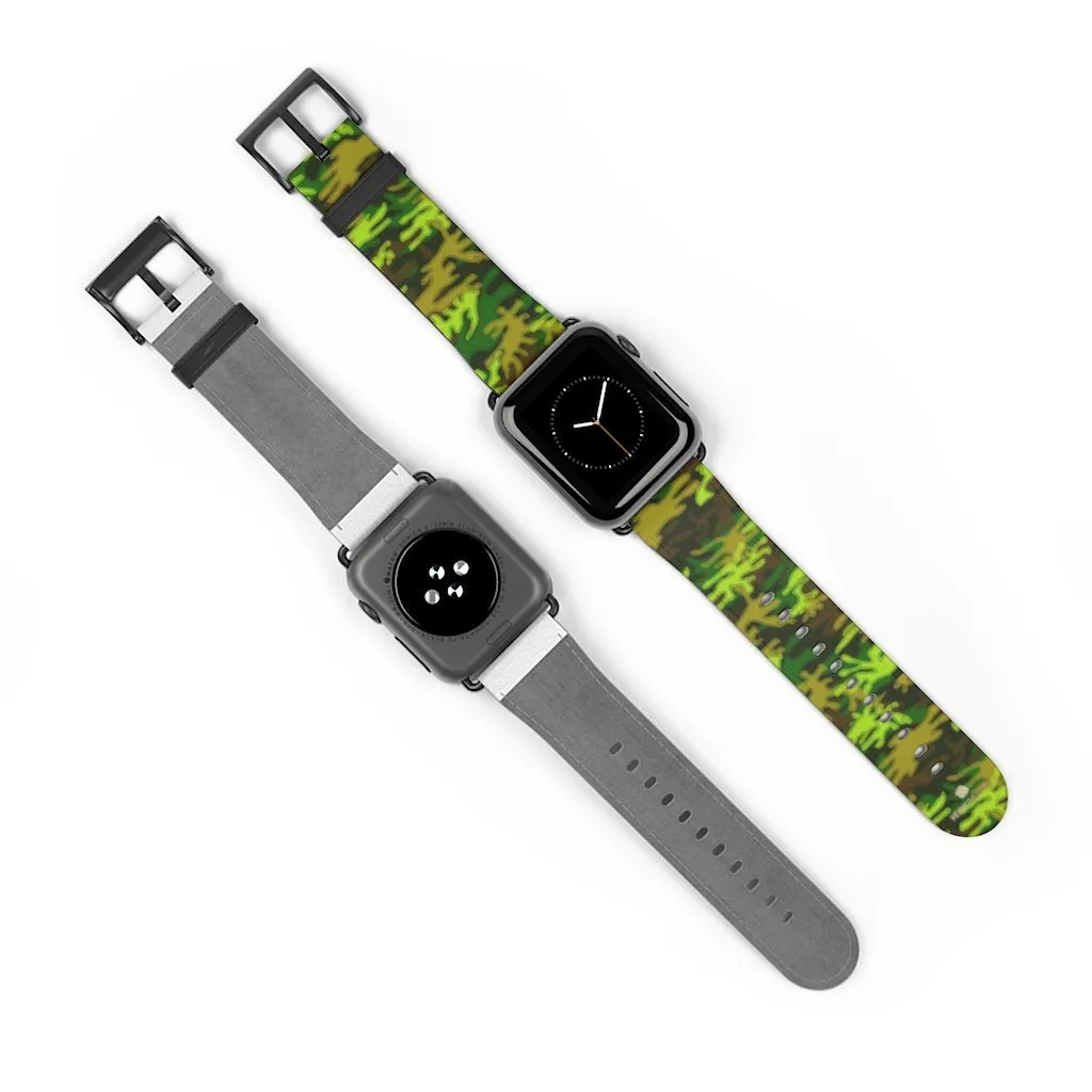 Green Brown Camo Watch Band, Military Print 38mm/42mm Watch Band For Apple Watch- Made in USA