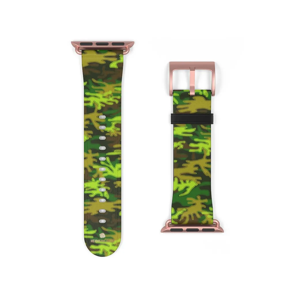 Green Brown Camo Watch Band, Military Print 38mm/42mm Watch Band For Apple Watch- Made in USA