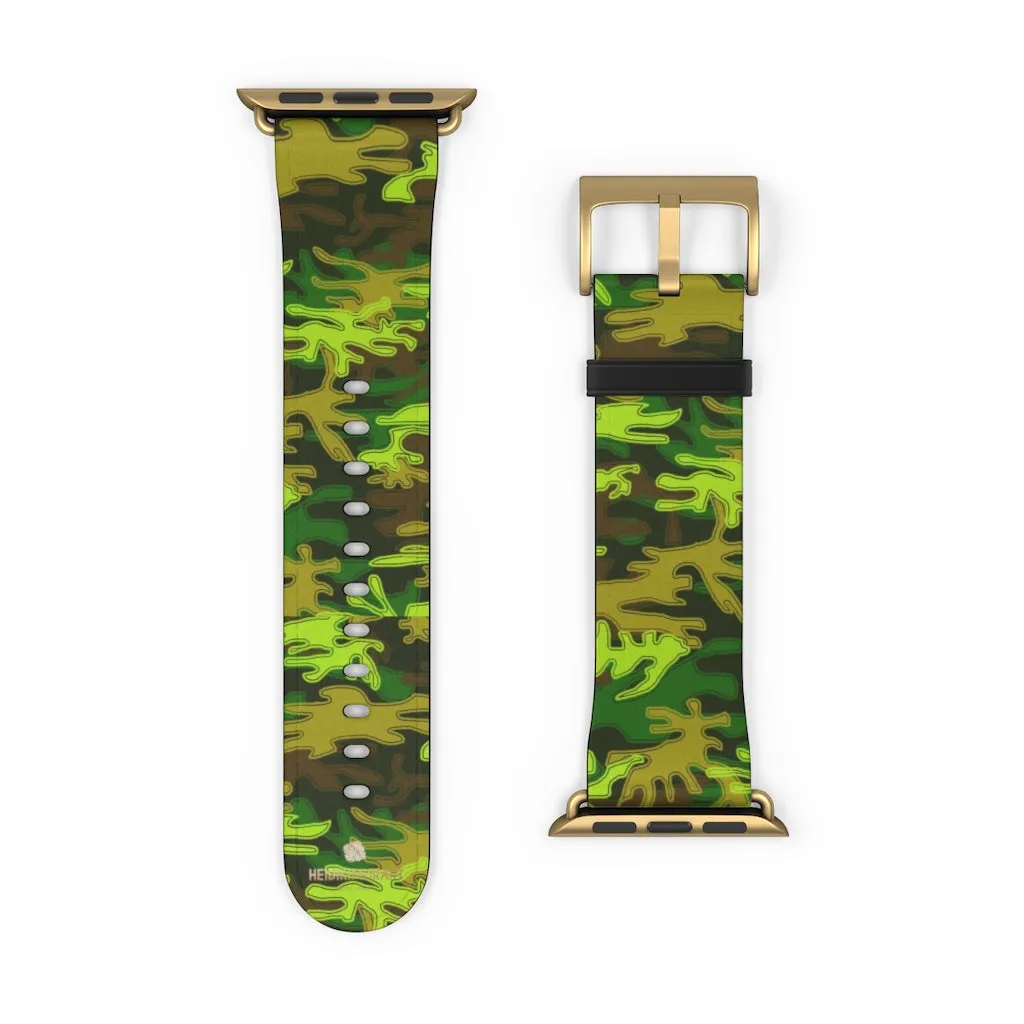 Green Brown Camo Watch Band, Military Print 38mm/42mm Watch Band For Apple Watch- Made in USA