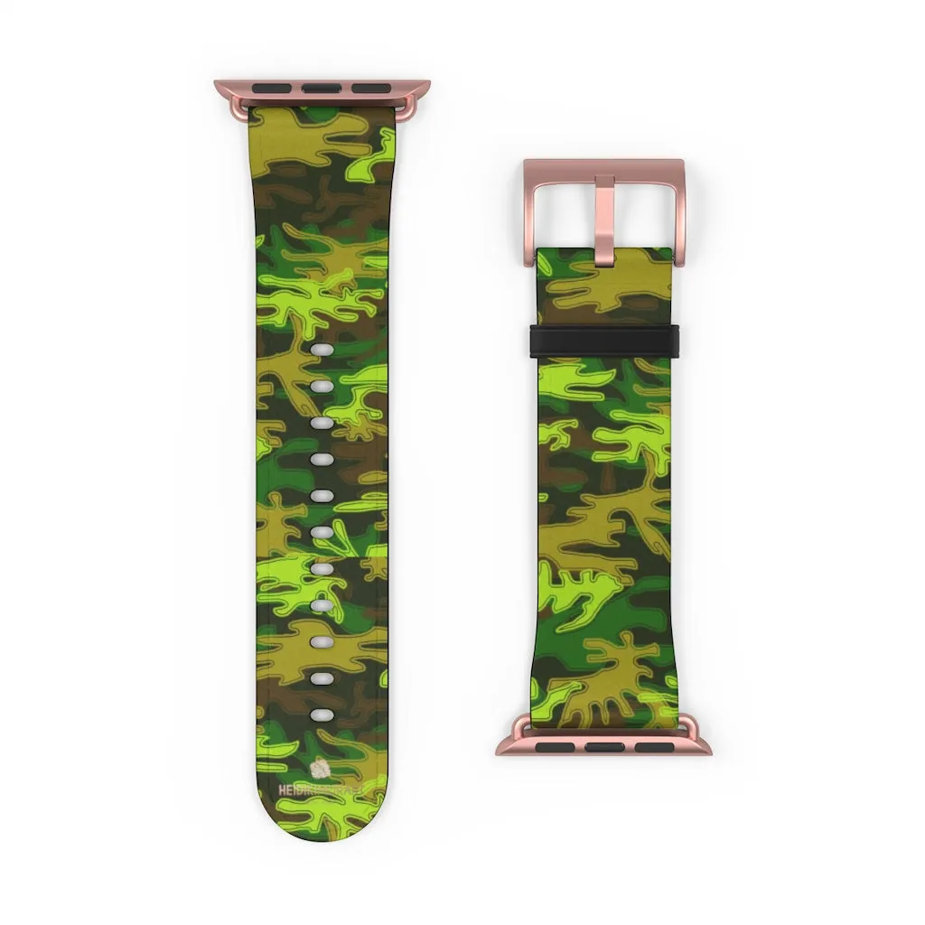 Green Brown Camo Watch Band, Military Print 38mm/42mm Watch Band For Apple Watch- Made in USA