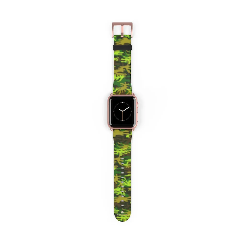 Green Brown Camo Watch Band, Military Print 38mm/42mm Watch Band For Apple Watch- Made in USA