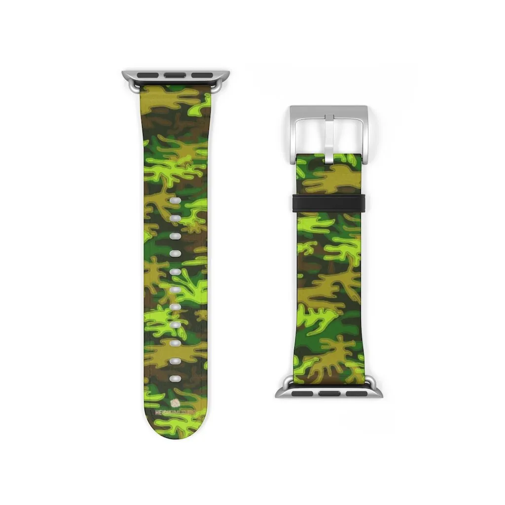 Green Brown Camo Watch Band, Military Print 38mm/42mm Watch Band For Apple Watch- Made in USA