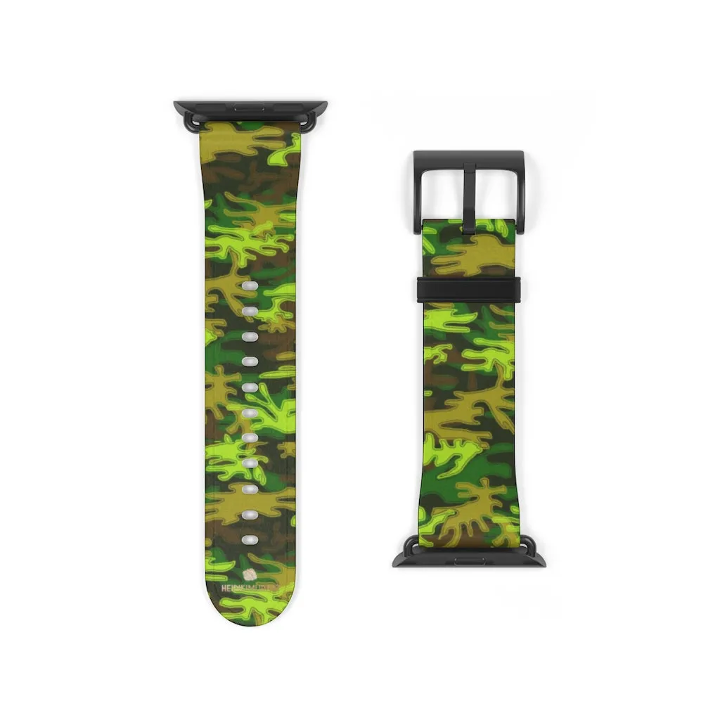 Green Brown Camo Watch Band, Military Print 38mm/42mm Watch Band For Apple Watch- Made in USA