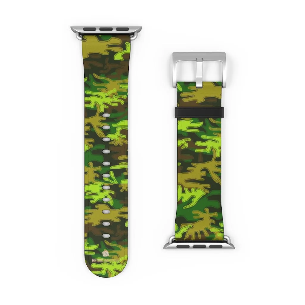 Green Brown Camo Watch Band, Military Print 38mm/42mm Watch Band For Apple Watch- Made in USA