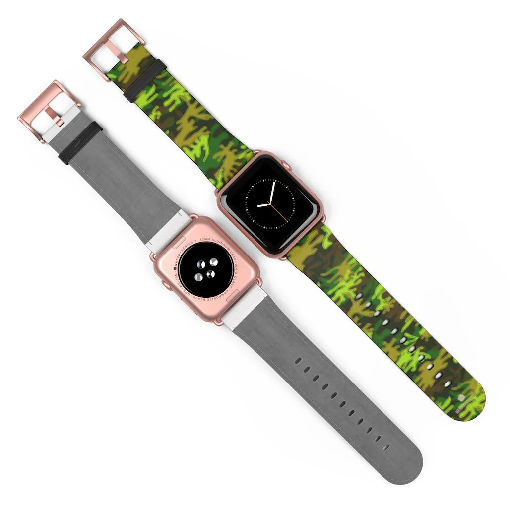 Green Brown Camo Watch Band, Military Print 38mm/42mm Watch Band For Apple Watch- Made in USA