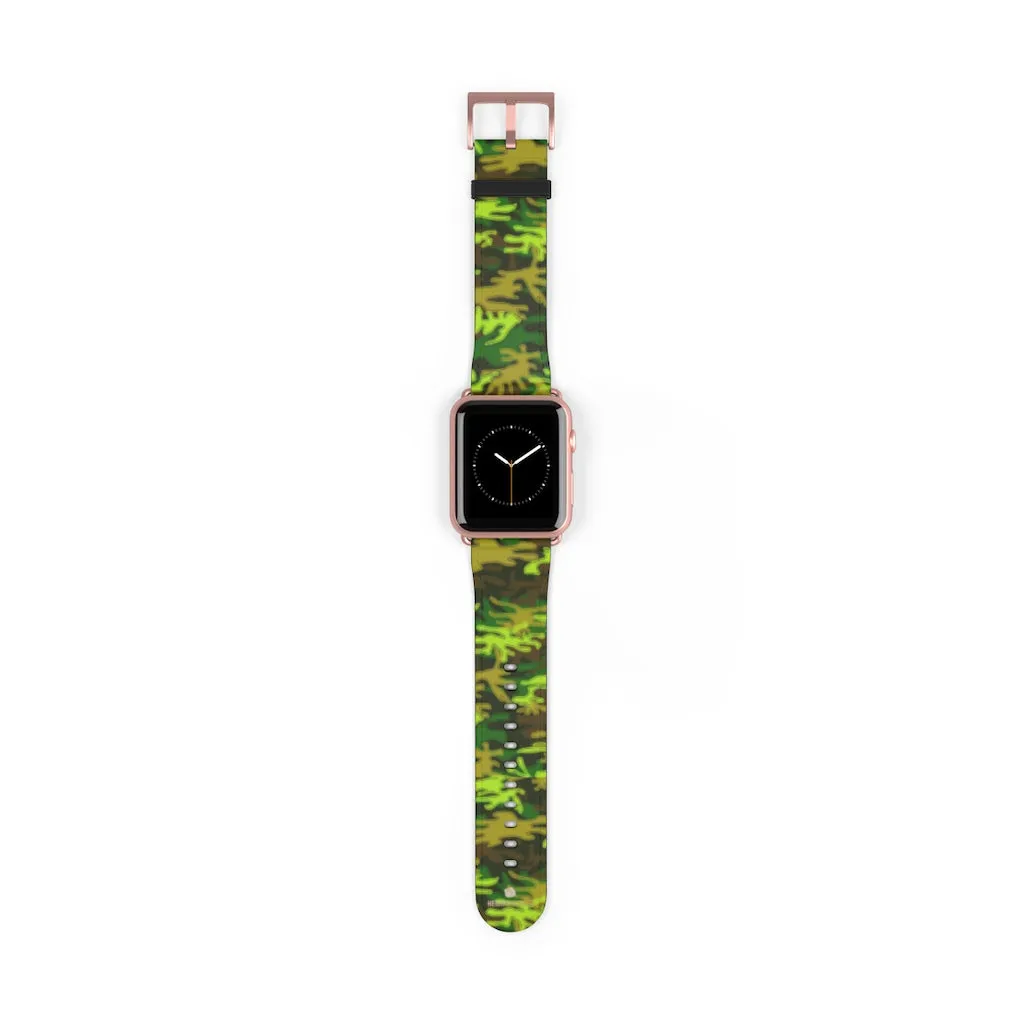 Green Brown Camo Watch Band, Military Print 38mm/42mm Watch Band For Apple Watch- Made in USA