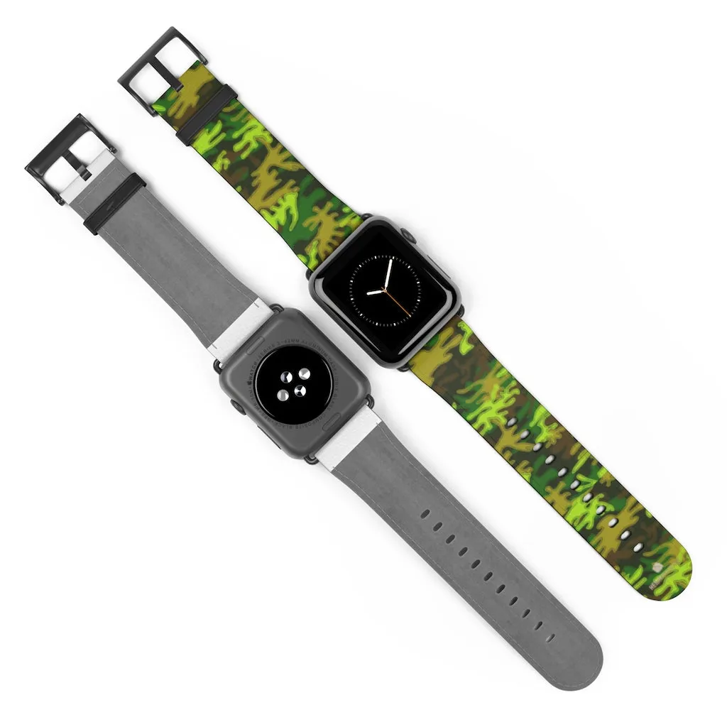 Green Brown Camo Watch Band, Military Print 38mm/42mm Watch Band For Apple Watch- Made in USA