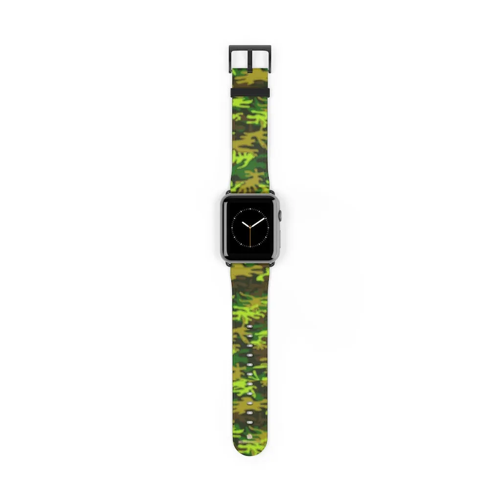 Green Brown Camo Watch Band, Military Print 38mm/42mm Watch Band For Apple Watch- Made in USA