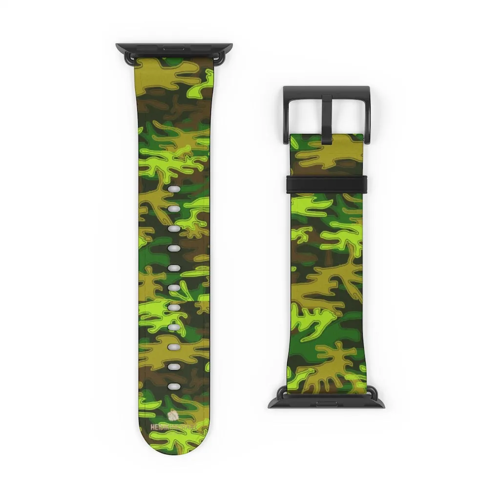 Green Brown Camo Watch Band, Military Print 38mm/42mm Watch Band For Apple Watch- Made in USA