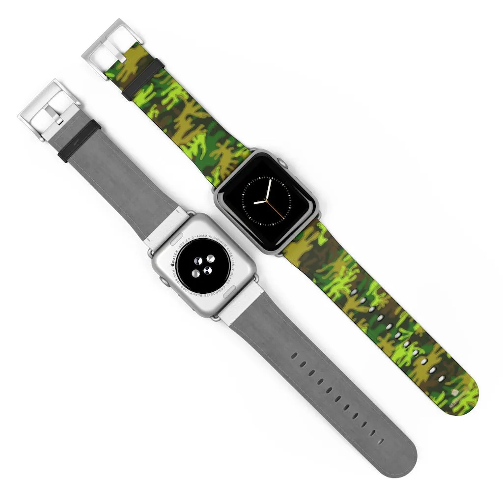 Green Brown Camo Watch Band, Military Print 38mm/42mm Watch Band For Apple Watch- Made in USA