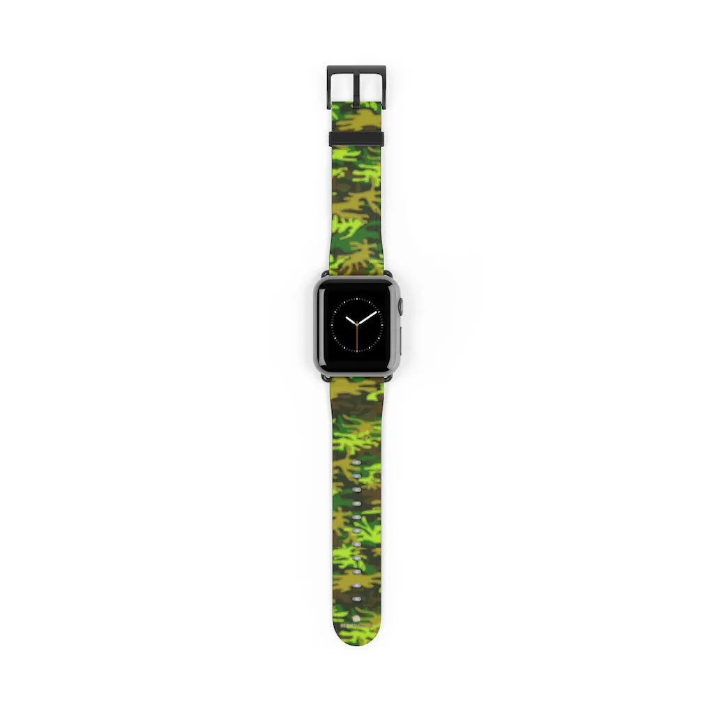 Green Brown Camo Watch Band, Military Print 38mm/42mm Watch Band For Apple Watch- Made in USA