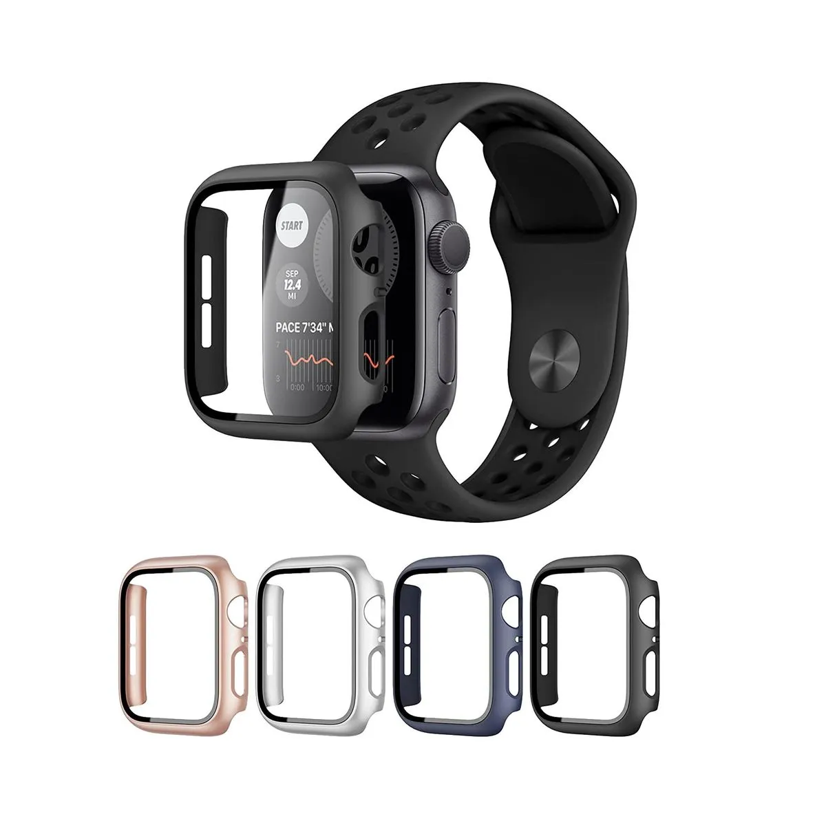 Hard Case and Glass Screen Protector for Apple Watch - 45mm Black