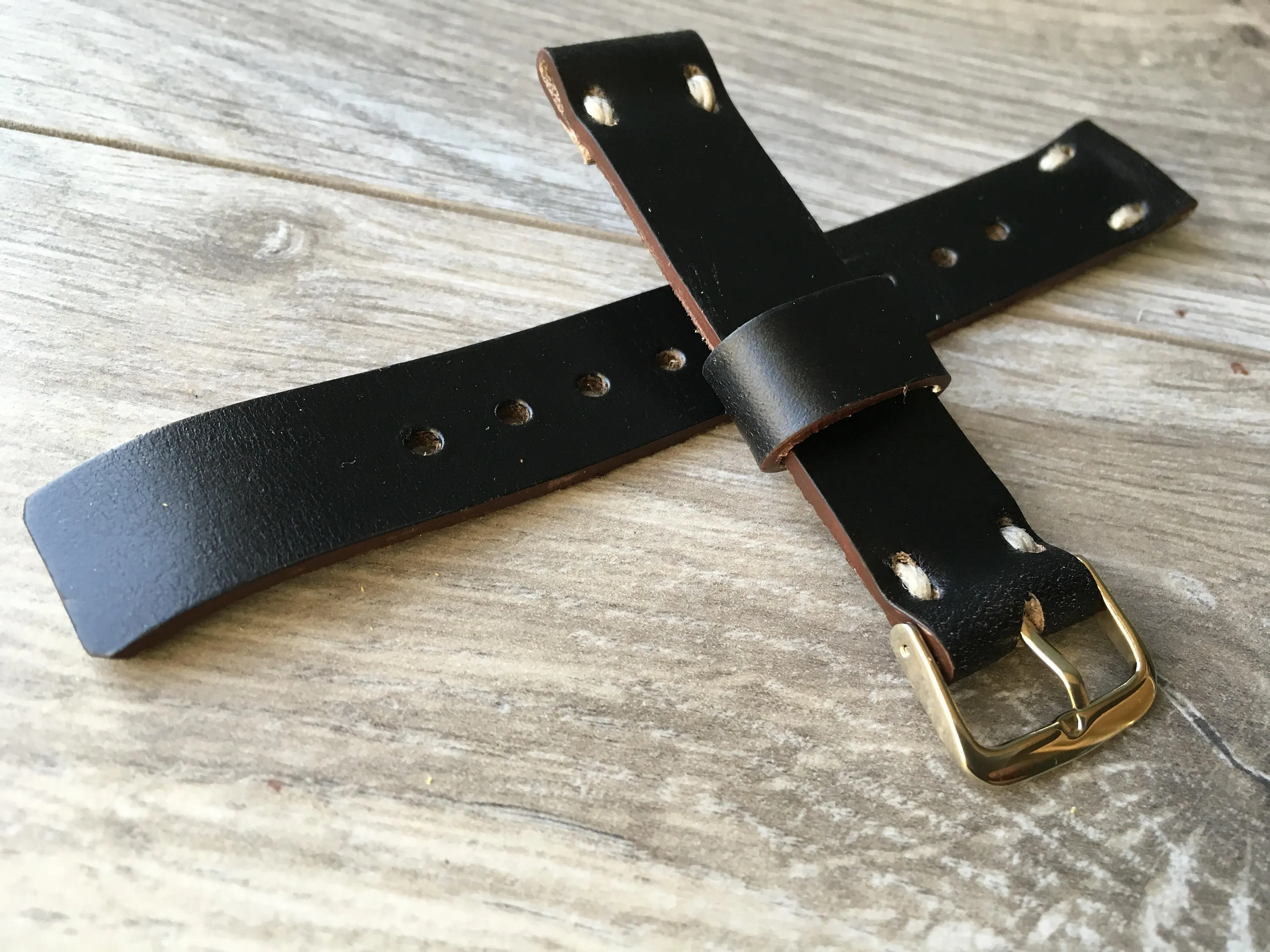 Horween Chromexcel Black Watch Band • 18mm band 20mm band Horween leather watch strap • Genuine full-grain leather