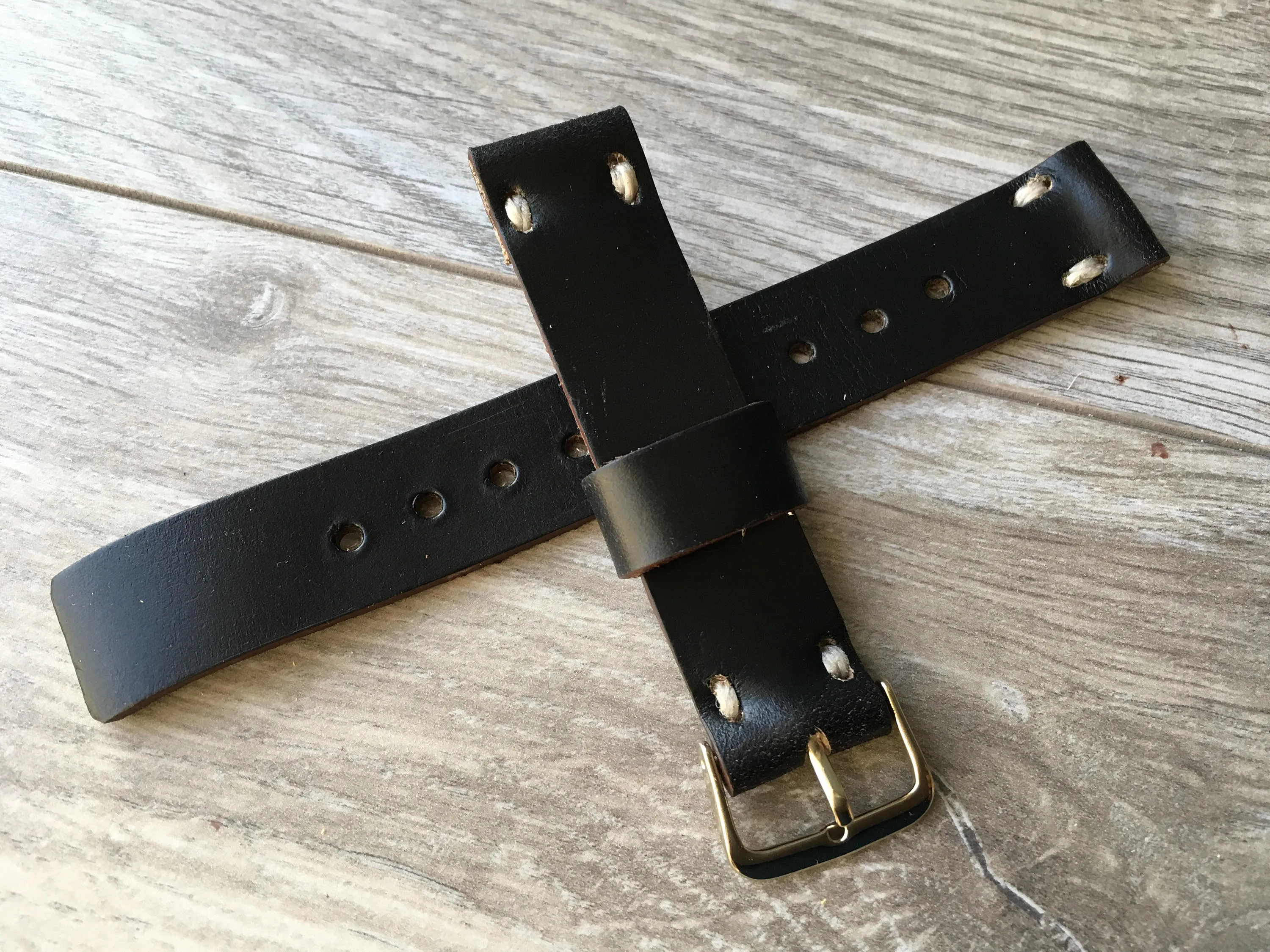 Horween Chromexcel Black Watch Band • 18mm band 20mm band Horween leather watch strap • Genuine full-grain leather