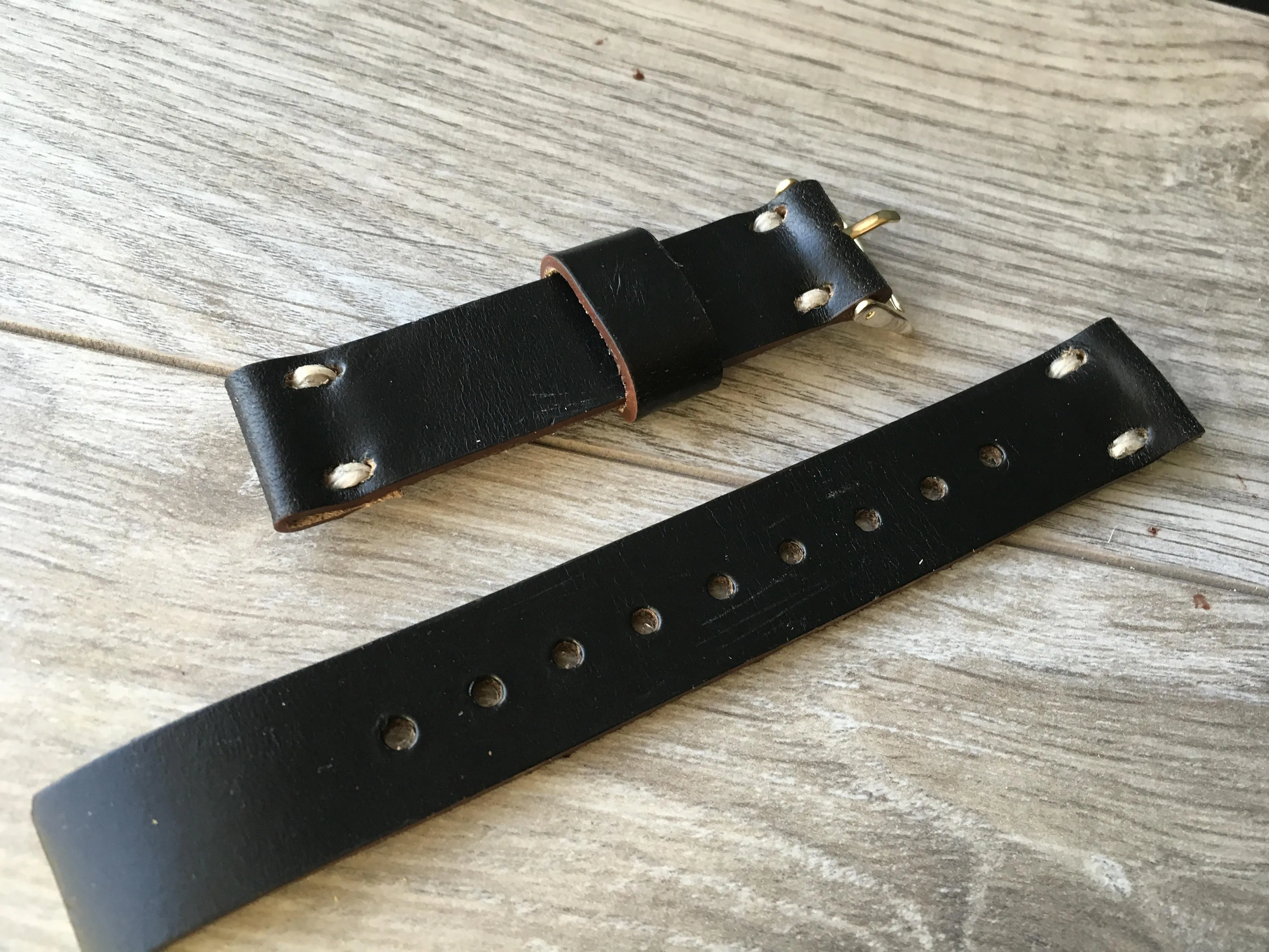 Horween Chromexcel Black Watch Band • 18mm band 20mm band Horween leather watch strap • Genuine full-grain leather