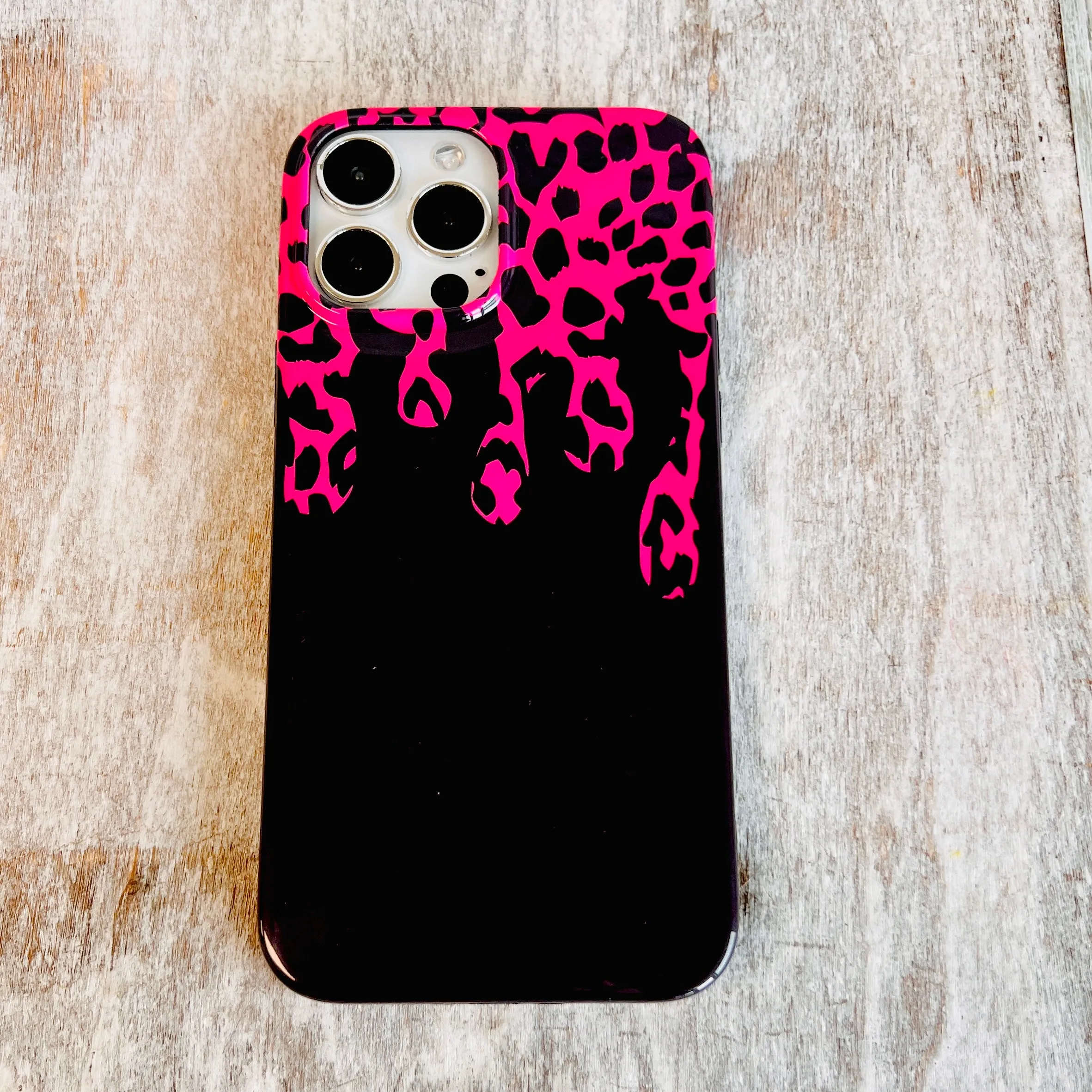 Hot Pink Black Leopard Drip Phone Case For iPhone