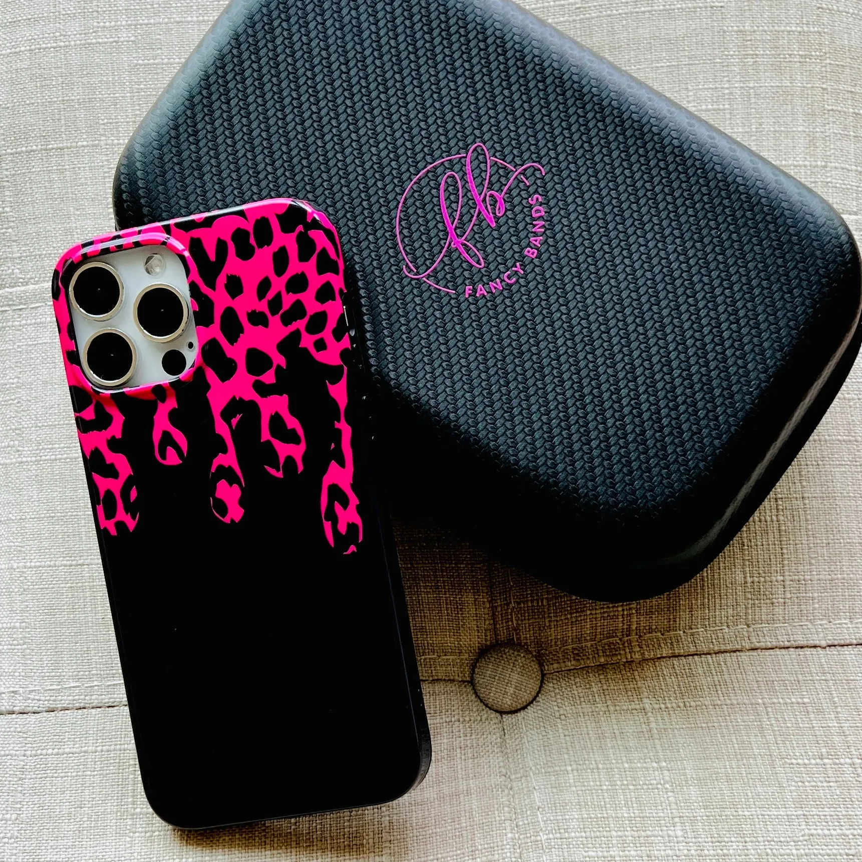 Hot Pink Black Leopard Drip Phone Case For iPhone