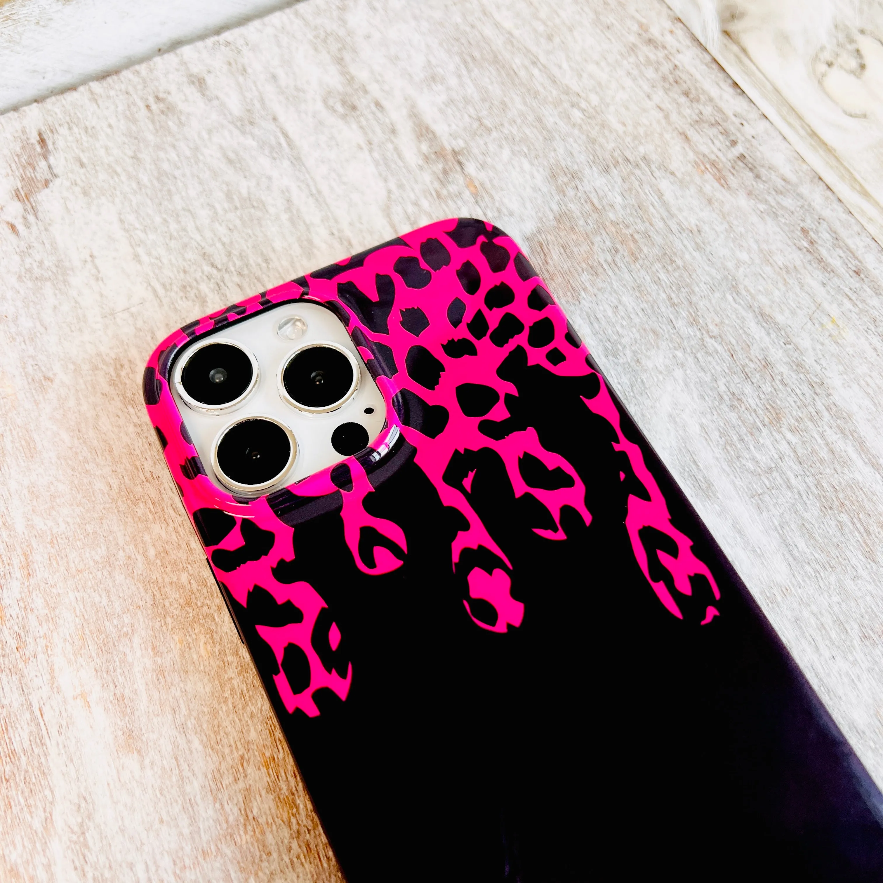 Hot Pink Black Leopard Drip Phone Case For iPhone