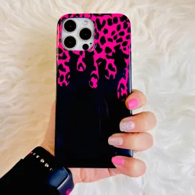 Hot Pink Black Leopard Drip Phone Case For iPhone