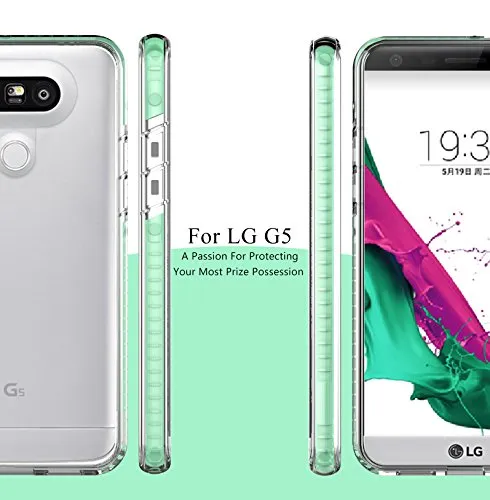 LG G5 Case, Style4U Scratch Resistant Shock Absorbent Slim Clear Back TPU Bumper Case Cover for LG G5 with 1 Style4U Ring Holder Kickstand [Mint Green]