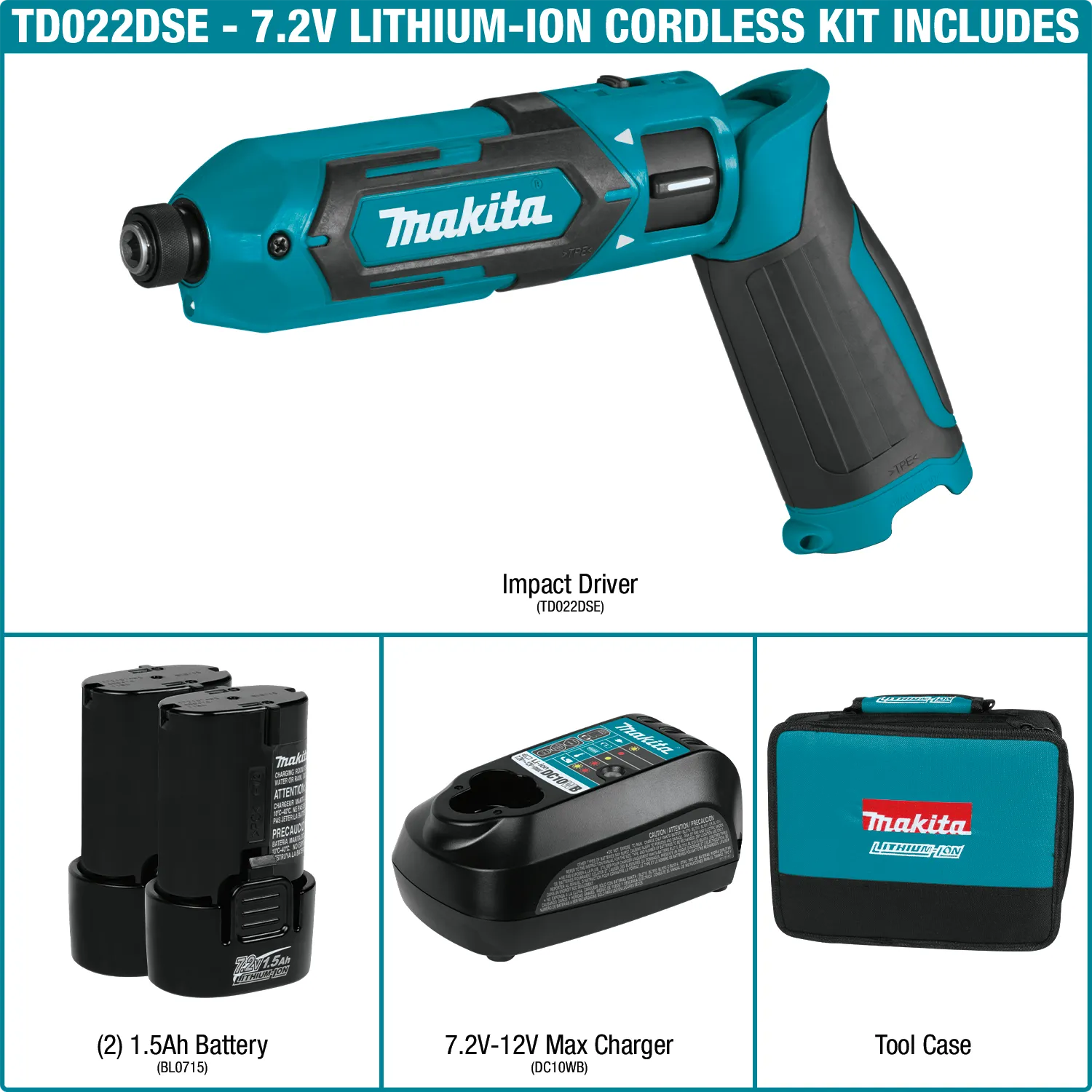 Makita (TD022DSE) 7.2V Impact Driver Kit