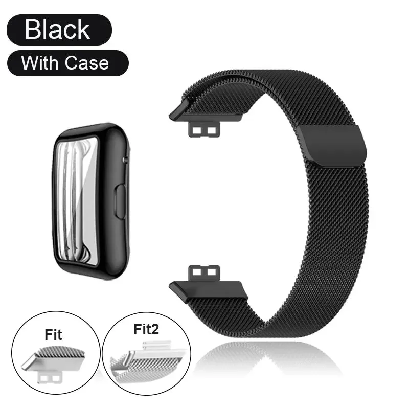 Metal Band For Huawei Watch Fit/Fit 2 Strap With Case TPU Screen Protector Watch Fit Bracelet Milanese Magnetic Loop Watchband