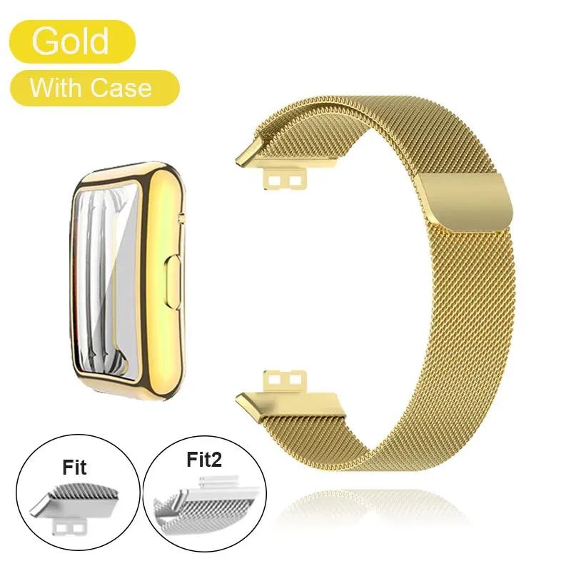 Metal Band For Huawei Watch Fit/Fit 2 Strap With Case TPU Screen Protector Watch Fit Bracelet Milanese Magnetic Loop Watchband