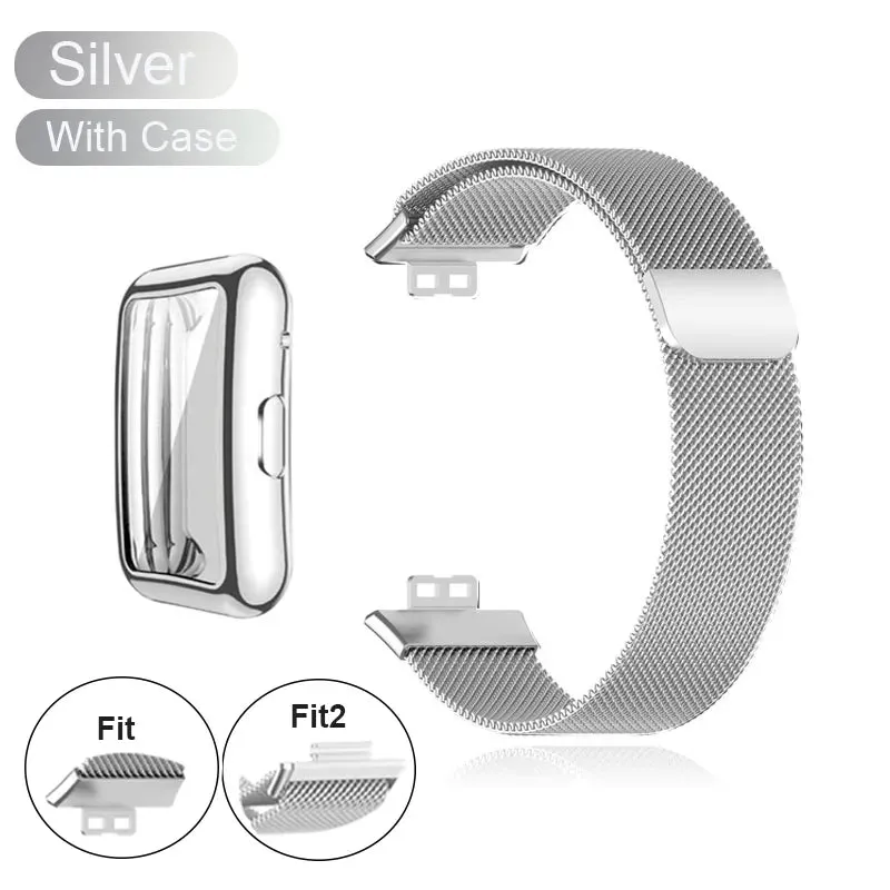 Metal Band For Huawei Watch Fit/Fit 2 Strap With Case TPU Screen Protector Watch Fit Bracelet Milanese Magnetic Loop Watchband