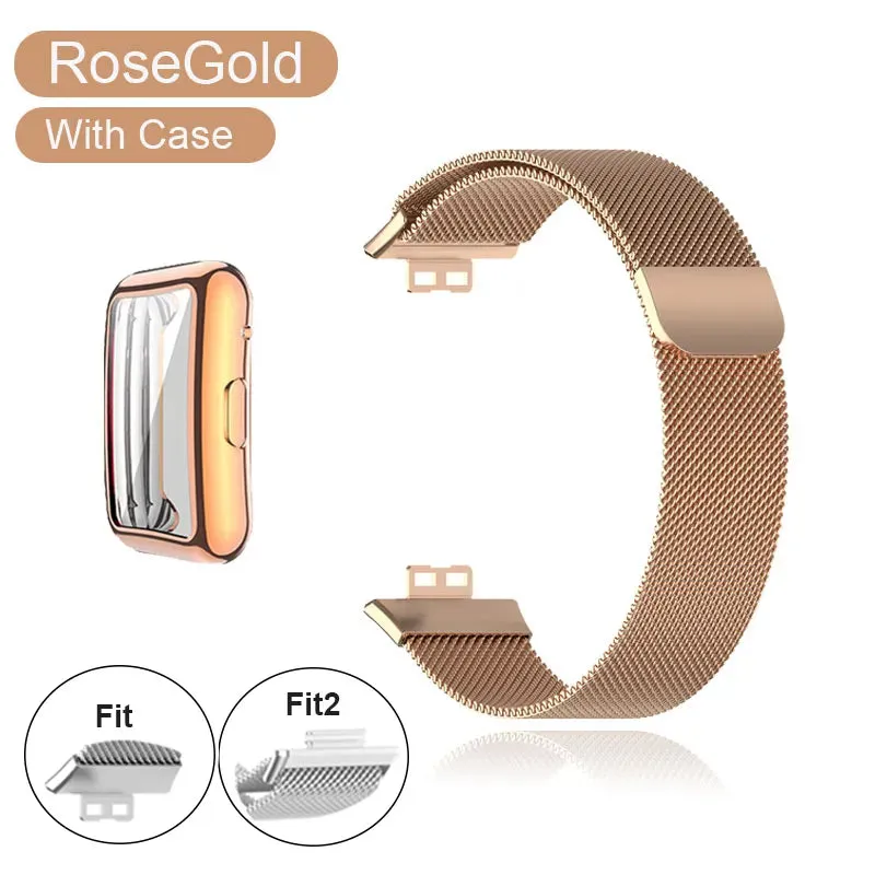 Metal Band For Huawei Watch Fit/Fit 2 Strap With Case TPU Screen Protector Watch Fit Bracelet Milanese Magnetic Loop Watchband