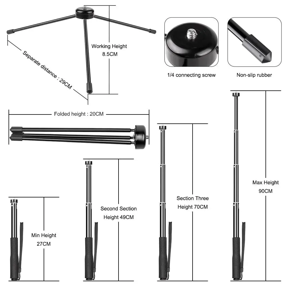 Metal Bracket Selfie Stick Bluetooth Set Ring Light with Gimbal