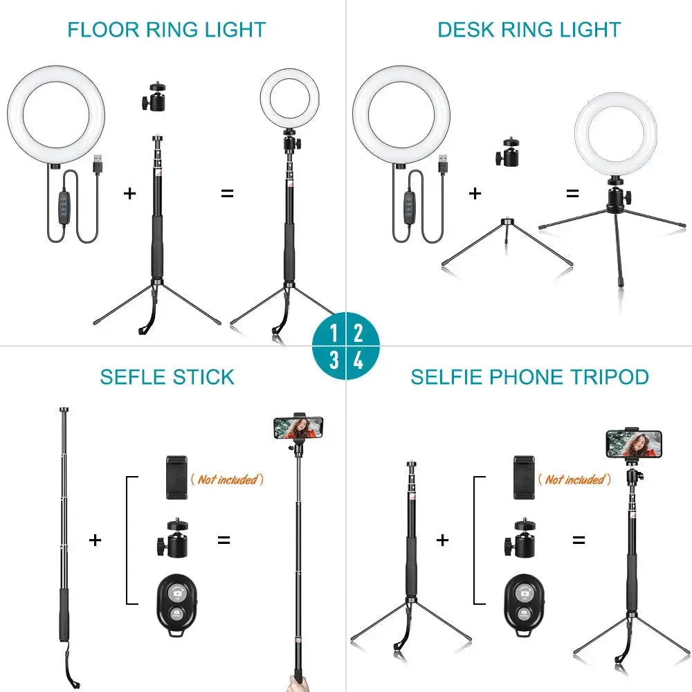 Metal Bracket Selfie Stick Bluetooth Set Ring Light with Gimbal