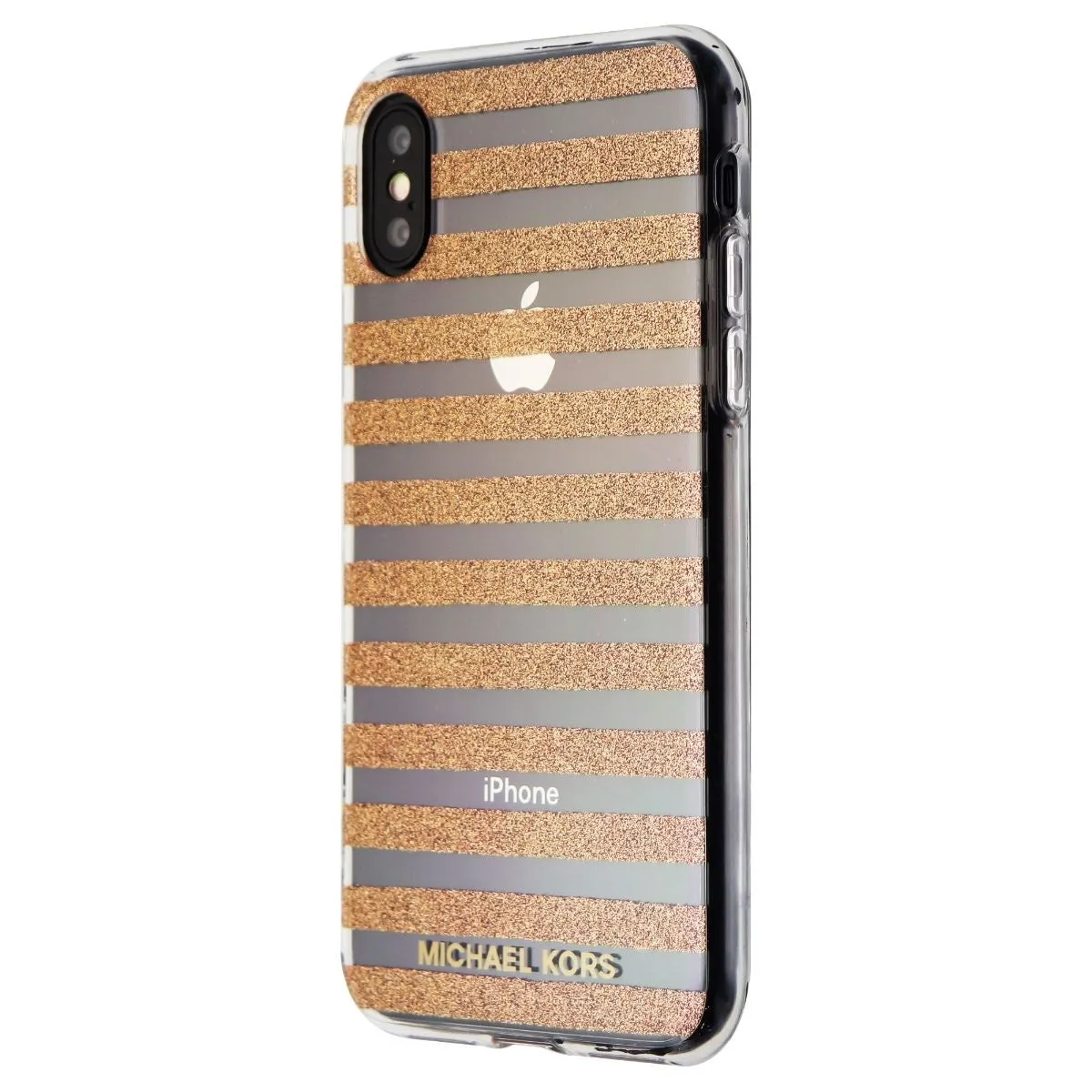 Michael Kors Glitter Stripe Snap-On Case for iPhone XS and X - Clear/Rose Gold