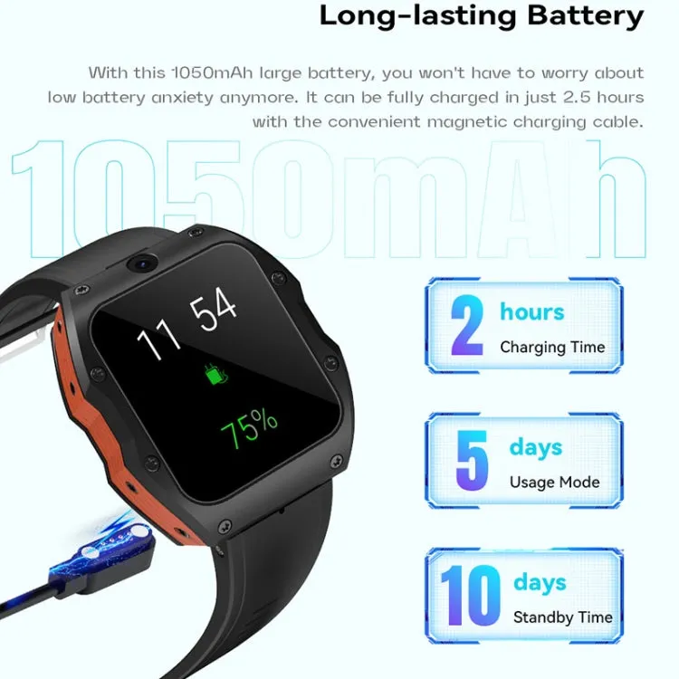 Model X 1.99 inch IP68 Waterproof Android 9.0 4G Dual Cameras Ceramics Smart Watch, Specification:4GB 128GB(Black Orange)