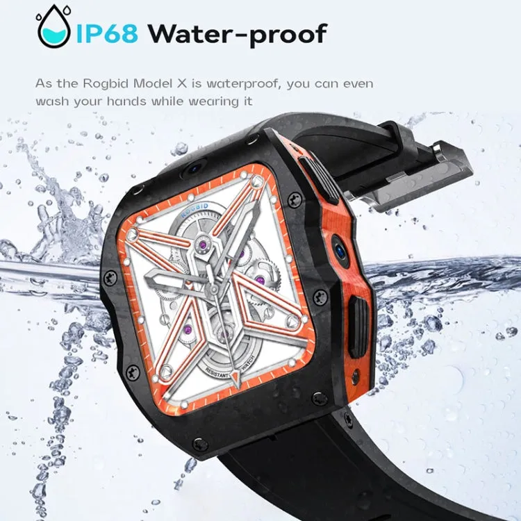 Model X 1.99 inch IP68 Waterproof Android 9.0 4G Dual Cameras Ceramics Smart Watch, Specification:4GB 128GB(Black Orange)