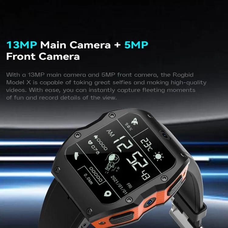 Model X 1.99 inch IP68 Waterproof Android 9.0 4G Dual Cameras Ceramics Smart Watch, Specification:4GB 128GB(Black Orange)