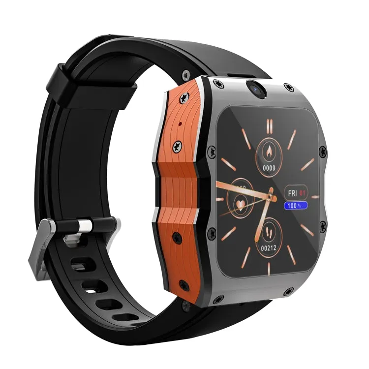 Model X 1.99 inch IP68 Waterproof Android 9.0 4G Dual Cameras Ceramics Smart Watch, Specification:4GB 128GB(Black Orange)